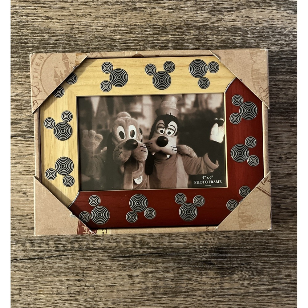 Disney Parks Authentic Original 4x6 Frame Metal Mickey Mouse Inlaid 2-tone Wood
